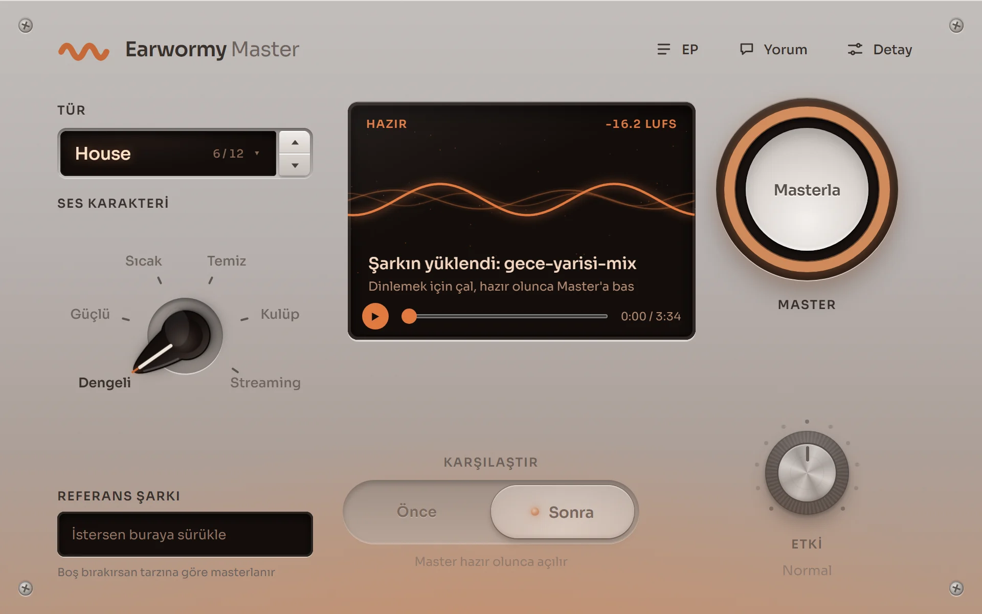 Earwormy Master: track loaded, genre selection